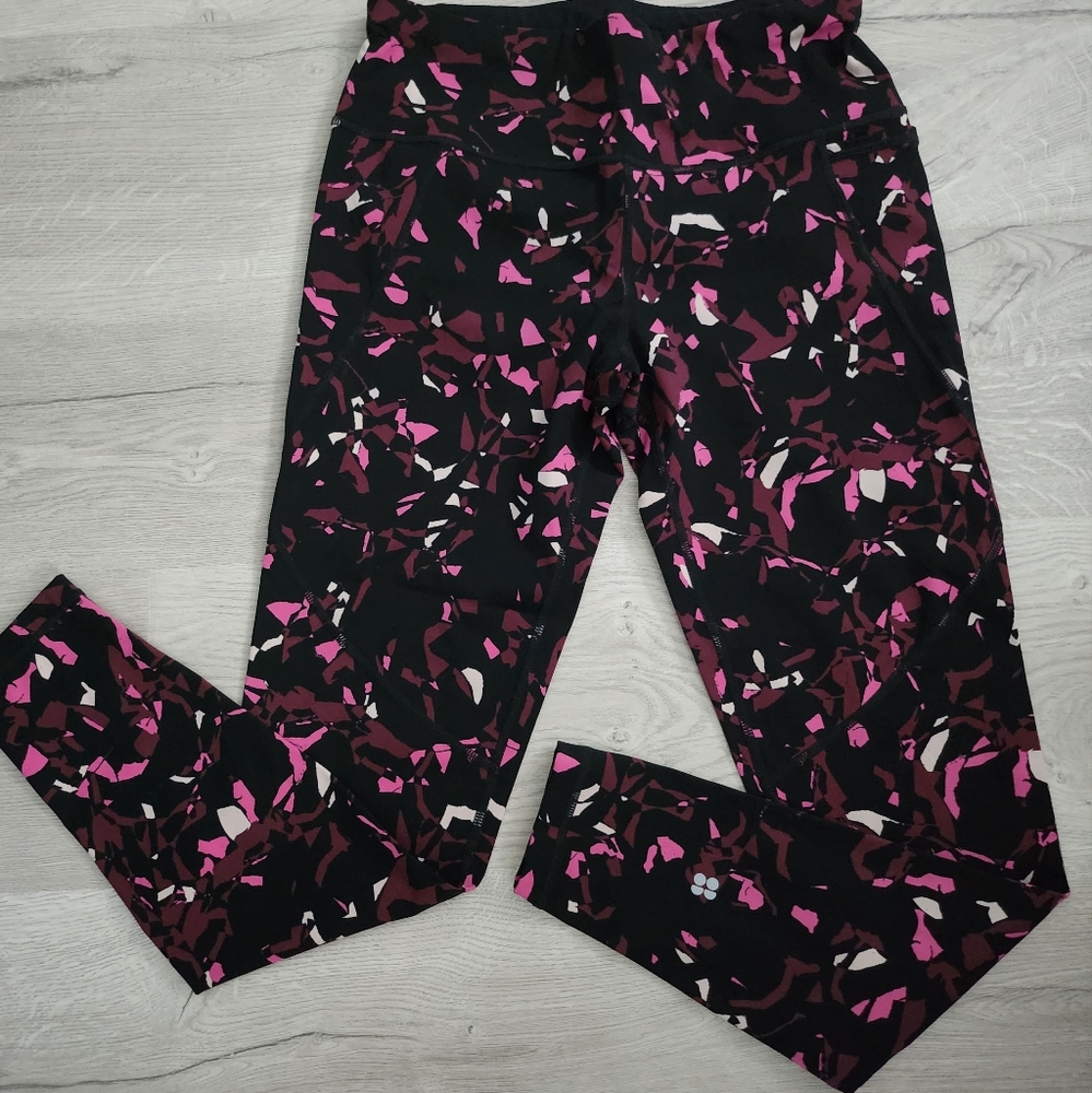 Sweaty Betty Black Pink Maroon Abstract Print Leggings